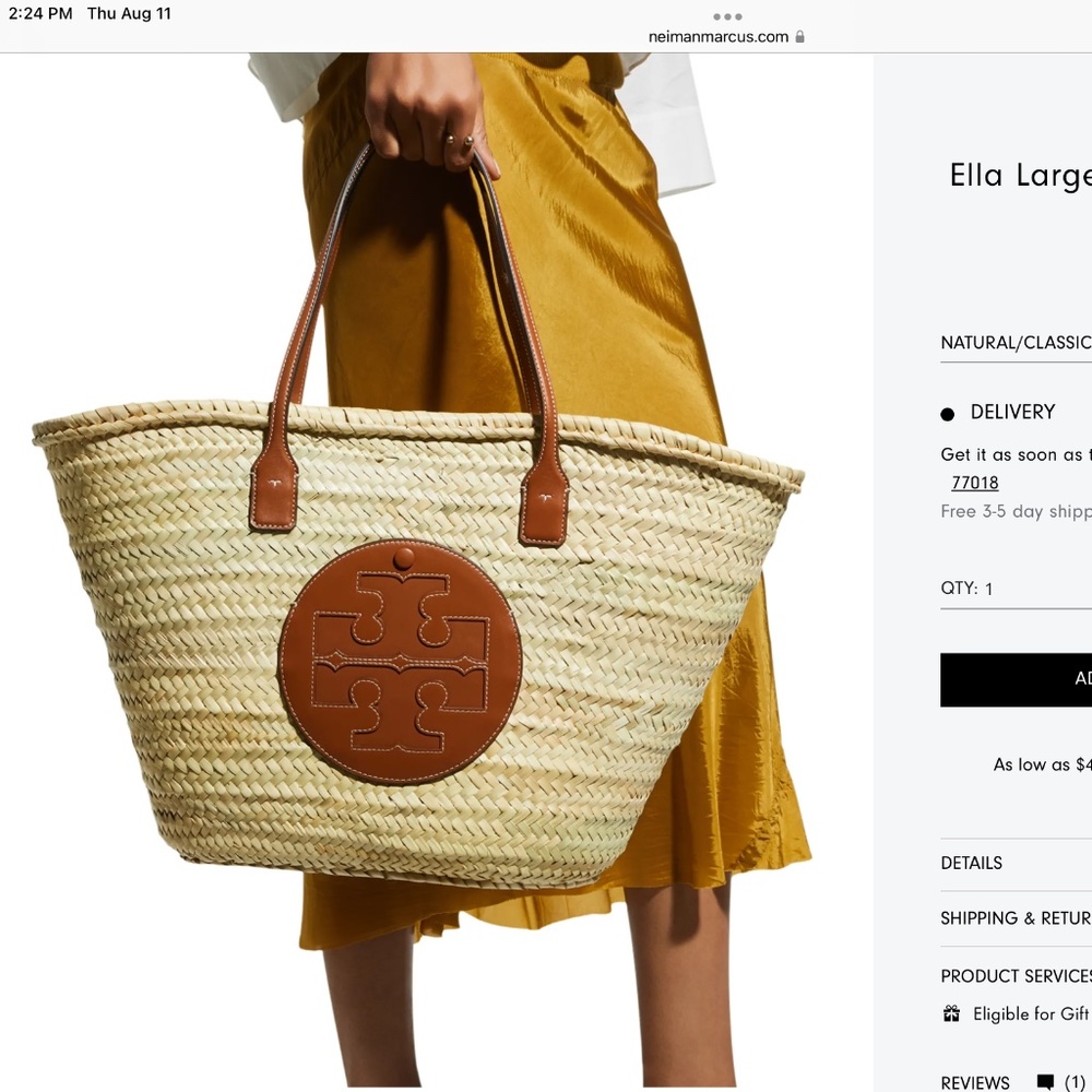 Tory Burch Straw X-Large Ella Tote LIKE NEW!